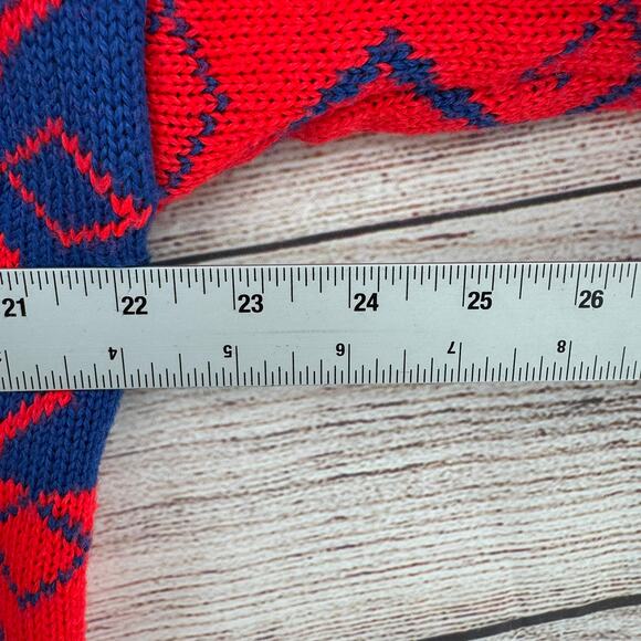 Vintage 80s Obermeyer Sport Crewneck Ski Sweater Mens Large Florescent Red Blue - Picture 11 of 13